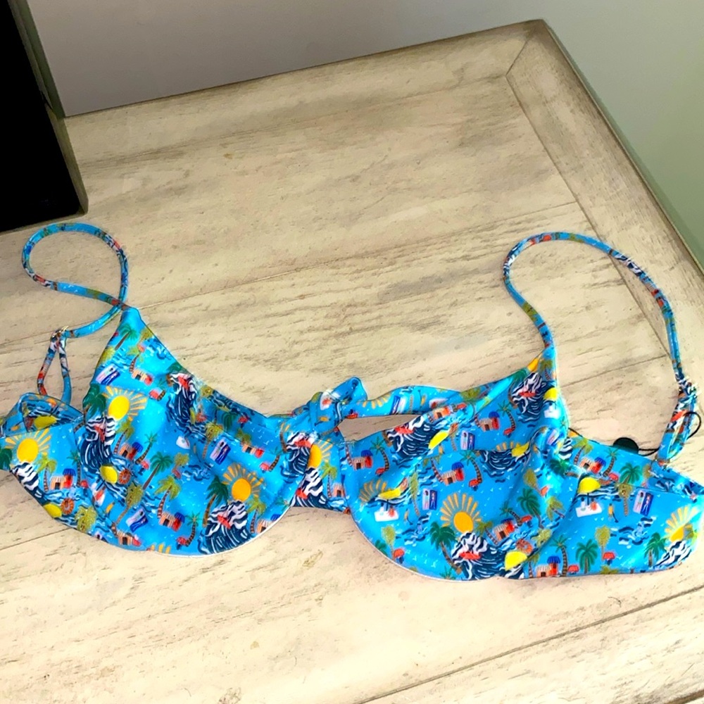 Skatie Turquoise Blue Tropical Underwire Bikini Top